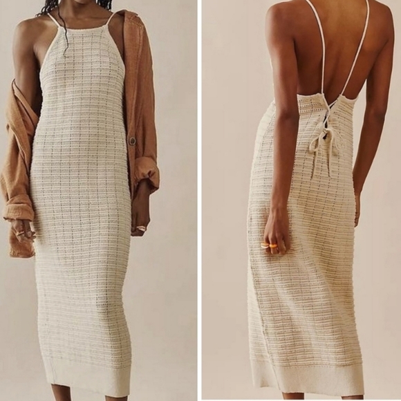 Free People Mallorca Fauxchet Sweater Midi Dress in Natural - L - Picture 3 of 16